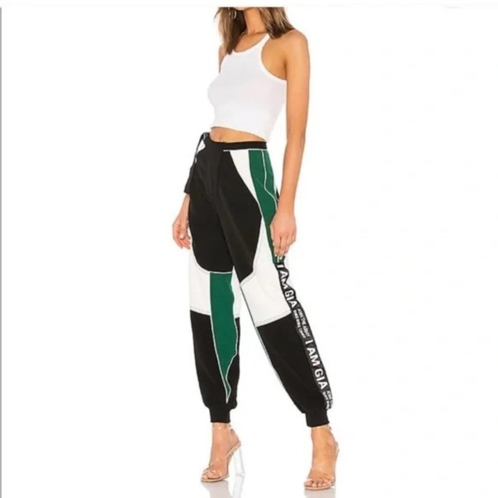 I.AM.GIA green black white color block Electra streetwear jogger pants Size XS